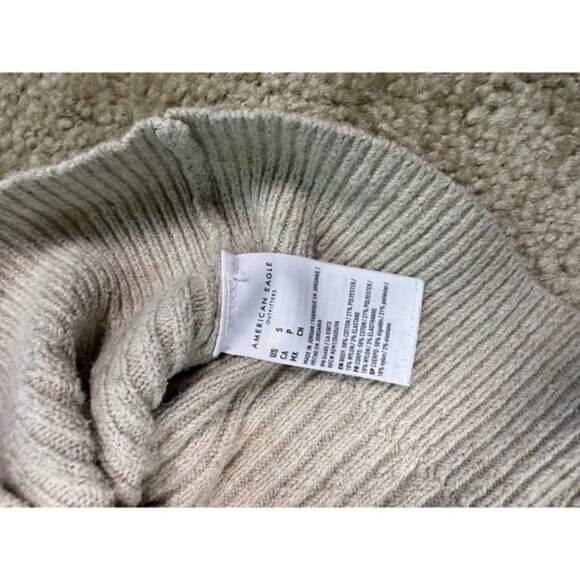 American Eagle Womens Size S Beige Ribbed 1/4 Zip Cropped Sweater B729 - Picture 5 of 10